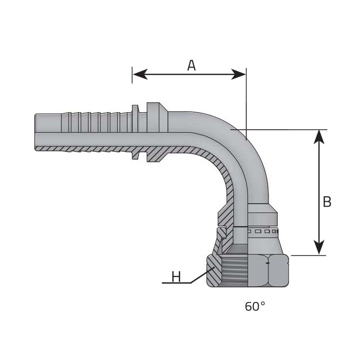 Женски накрайник Toyota BSP резба, конус 37° JIC, коляно 90°