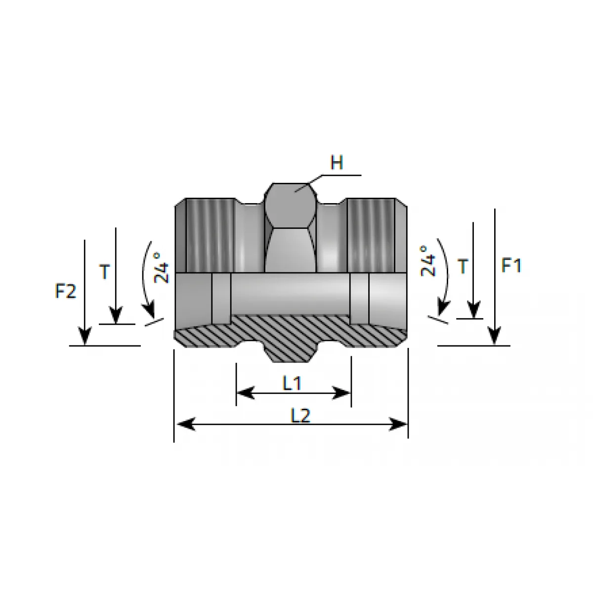 Нипел междинен, метрична резба, DIN 2353 - конус 24°